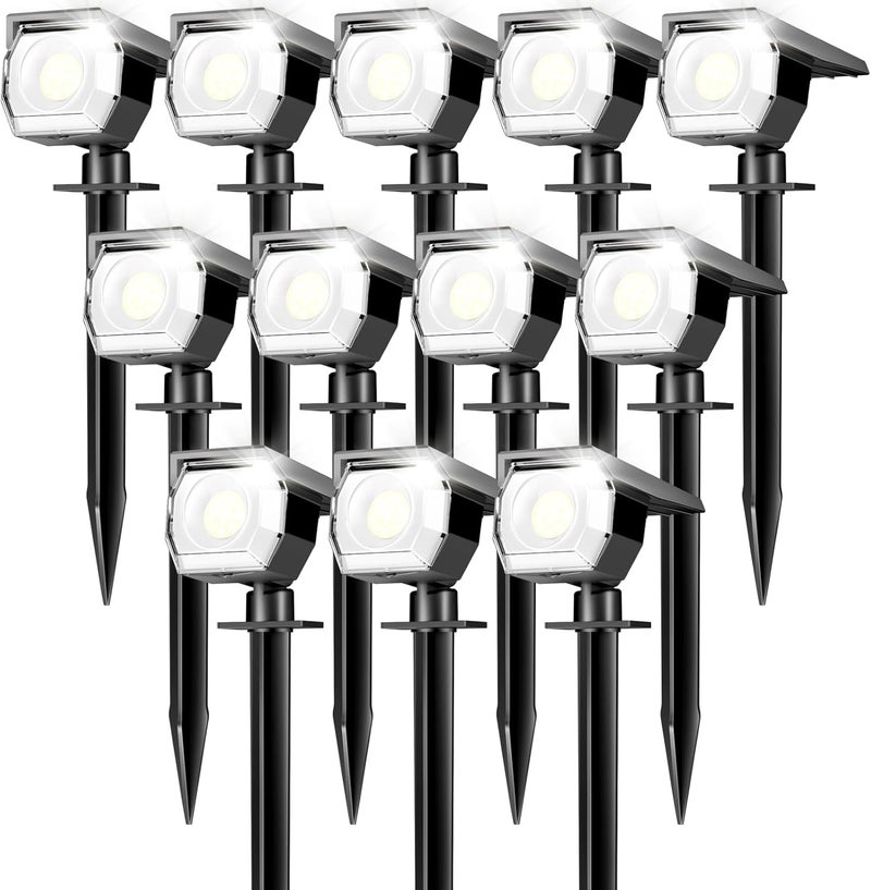 Peasur 12 Pack Solar Lights Outdoor, Solar Spotlights Outdoor Waterproof 3 Modes, 2-in-1 Auto On/Off Solar Spot Landscape Lighting Outside for Tree Plants Yard Garden Pathway - Image 1